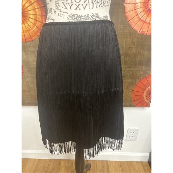 Sincerely Jules Black MIDI Fringe Skirt Free Spirted Glam Effortless Cool Sz M - Picture 2 of 8